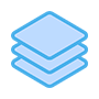 Grafika trzech płaskich niebieskich kwadratów, które ułożone są jeden na drugim